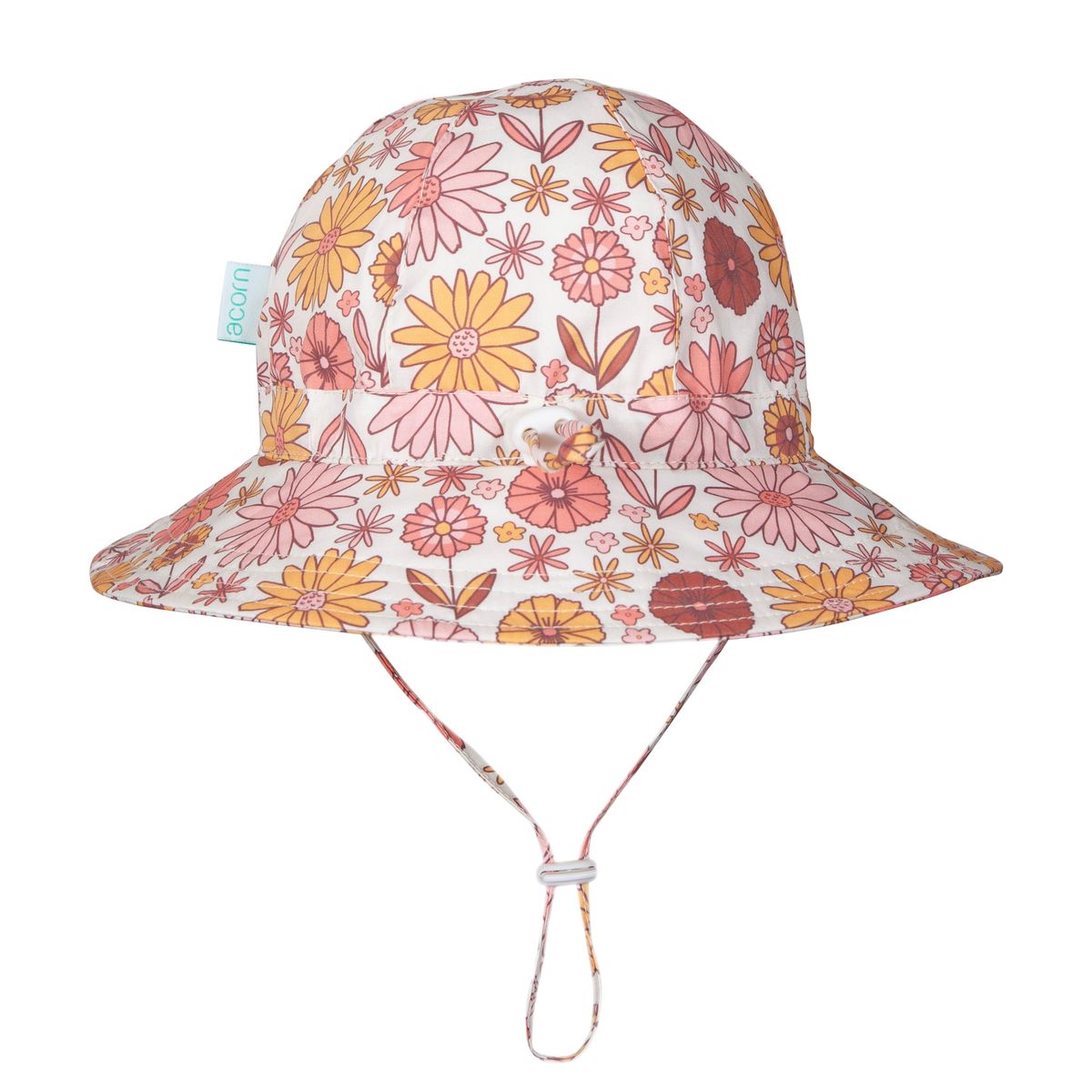 Acorn Kids Retro Blooms Wide Brim Sunhat in Cream, Pink and Amber