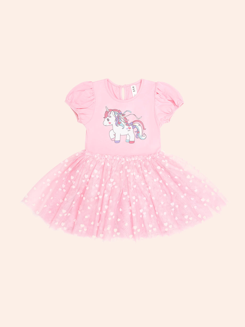 HUXBABY MAGICAL UNICORN PUFF SLV TULLE DRESS in STRAWBERRY CREME