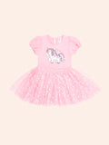 HUXBABY MAGICAL UNICORN PUFF SLV TULLE DRESS in STRAWBERRY CREME