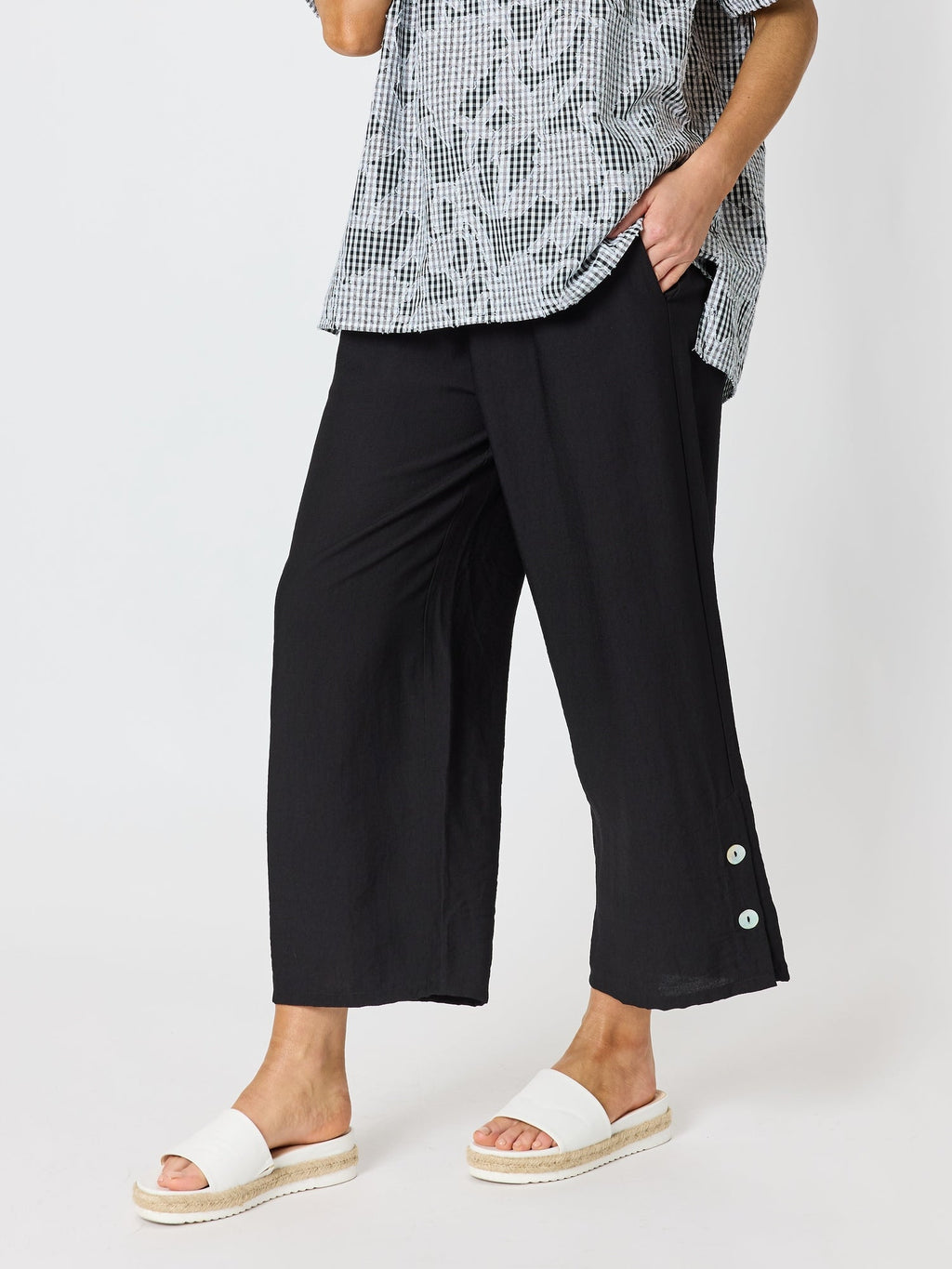 Clarity Essential Button Wide Leg Pant  - Black in Black