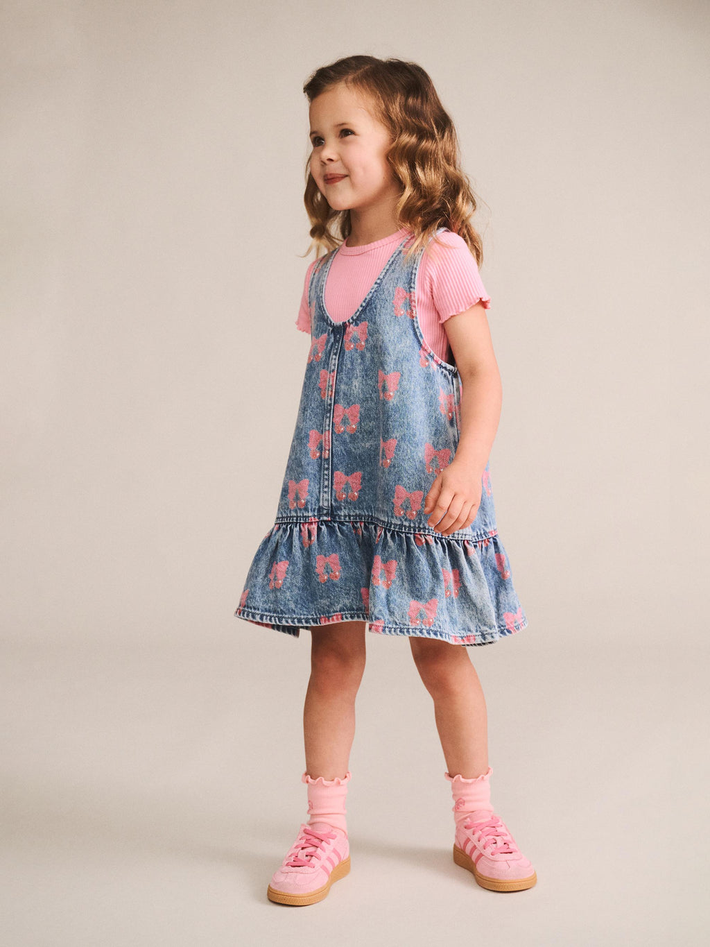 HUXBABY DREAMY DENIM CHERRY PINAFORE in MULTI DENIM