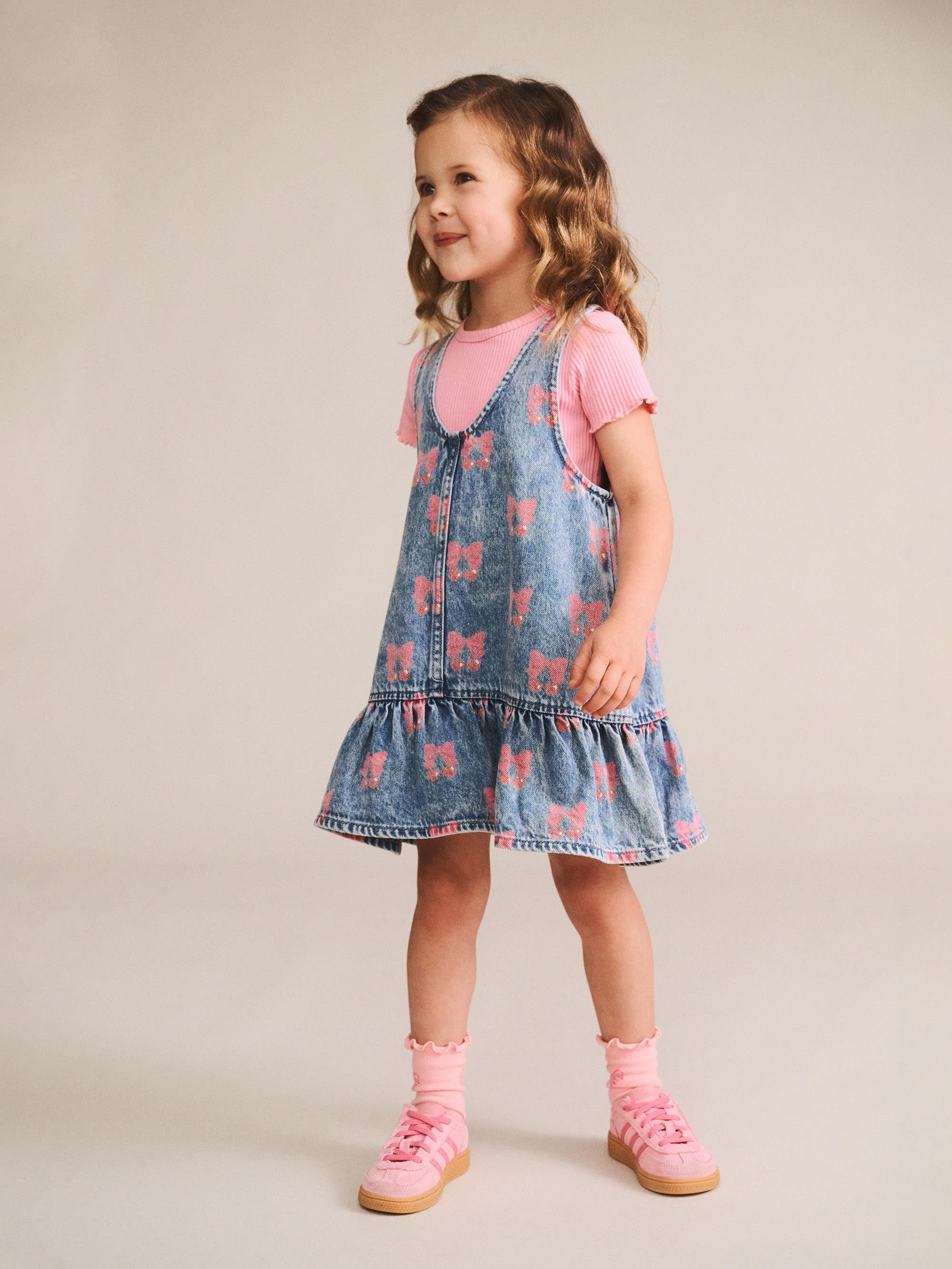 HUXBABY DREAMY DENIM CHERRY PINAFORE in MULTI DENIM