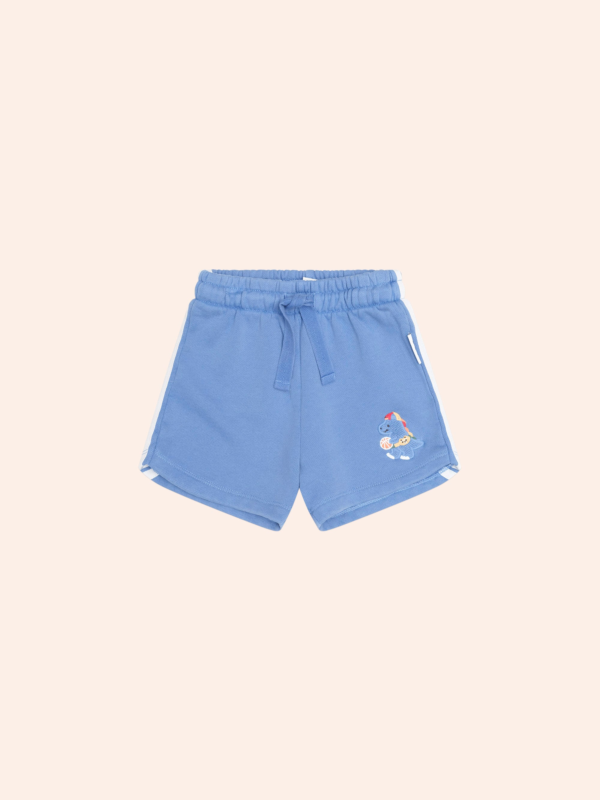 HUXBABY BALLER DINO SPORTY STRIPE SHORT in VINTAGE BLUE GARMENT DYE