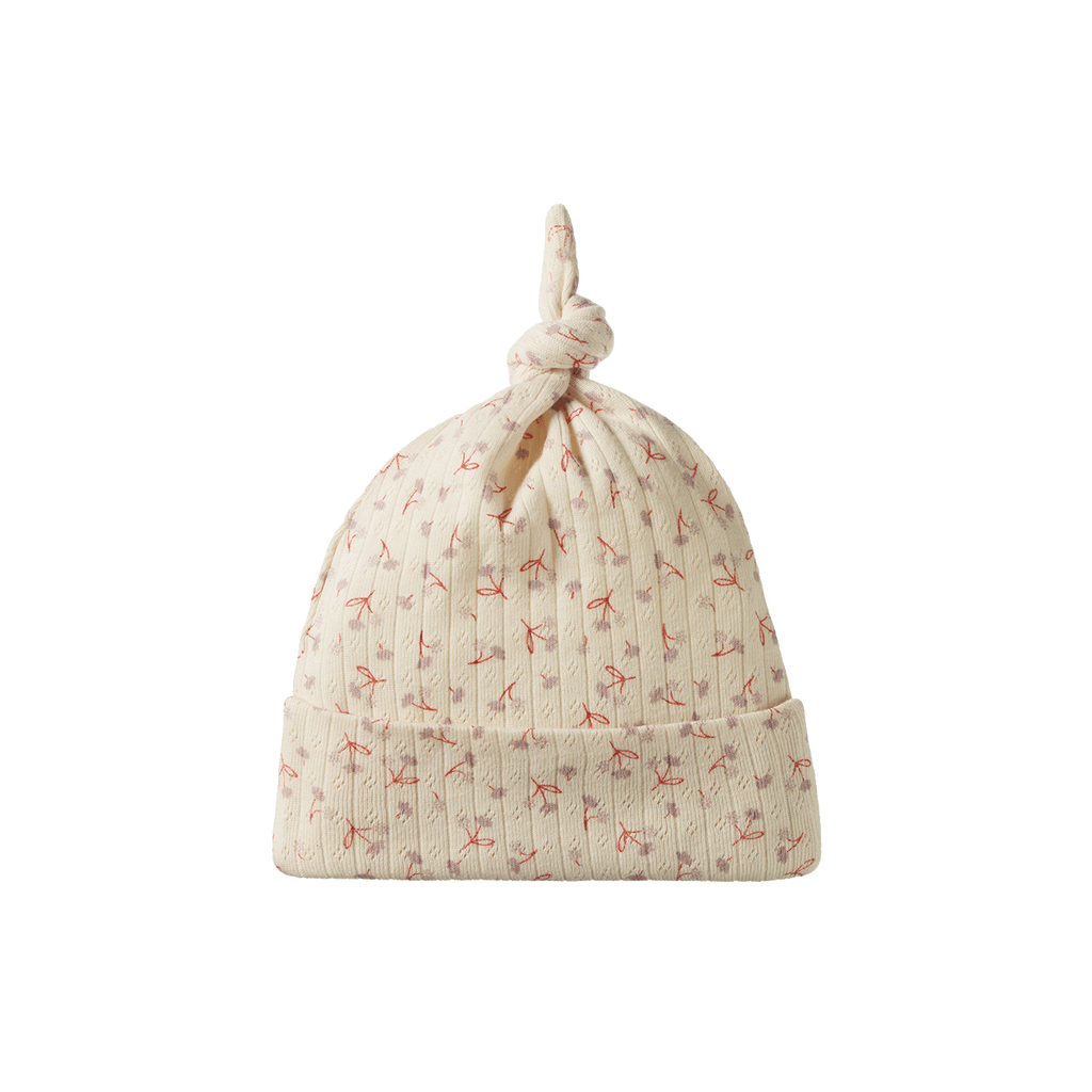 Nature Baby KNOTTED BEANIE POINTELLE in Dandelion Print