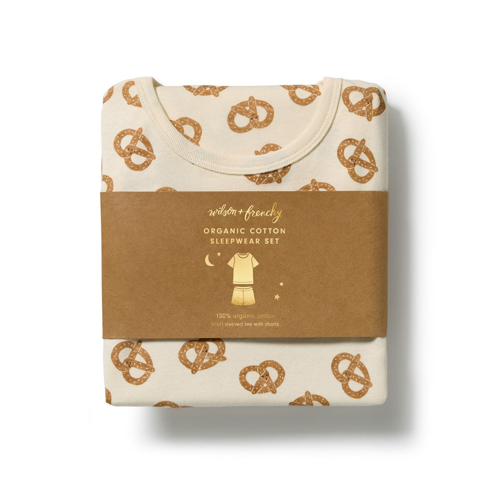 Wilson and Frenchy Pretzel Hugs Organic Rib Short Sleeved Pyjamas in Pretzel Hugs