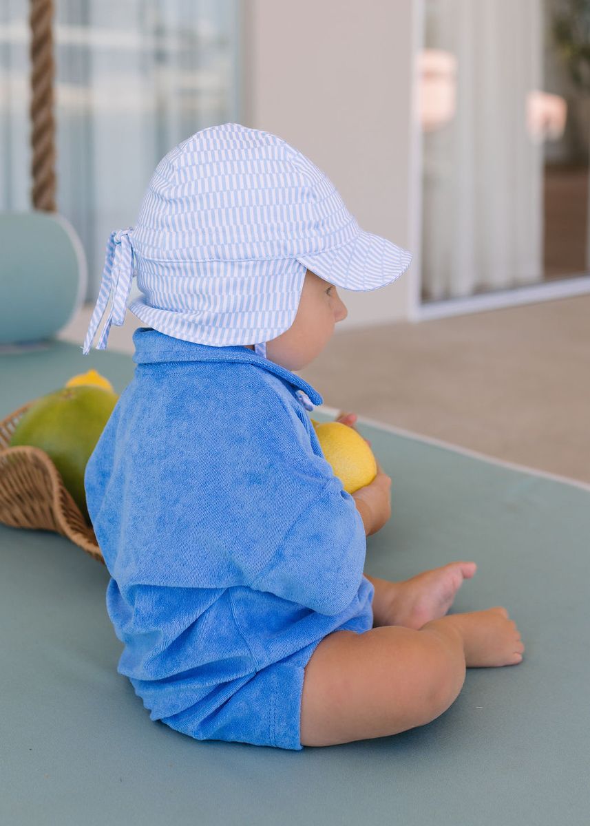 Acorn Kids Blue Sprinkle Soft Jersey Flap Cap in Blue and Cream