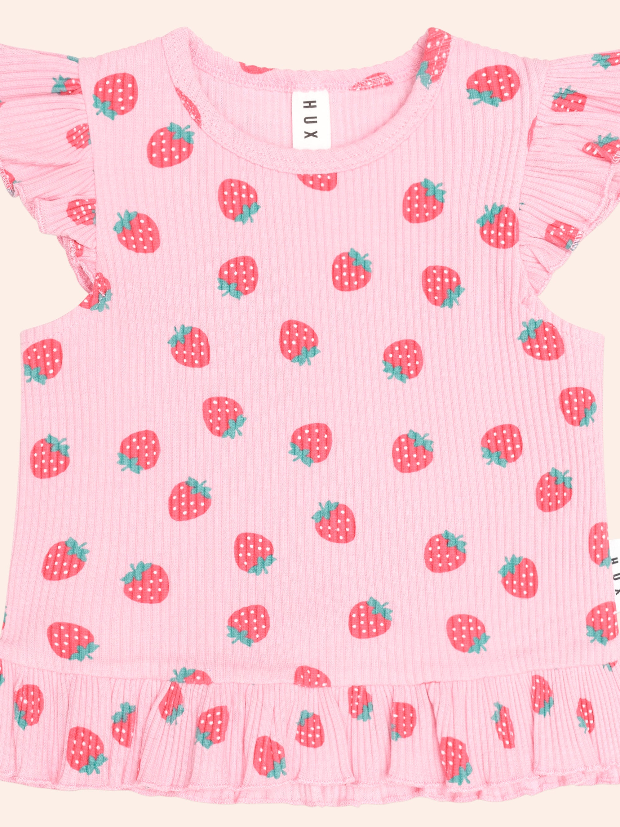HUXBABY STRAWBERRY PRINT RIB PEPLUM TEE in STRAWBERRY PRINT