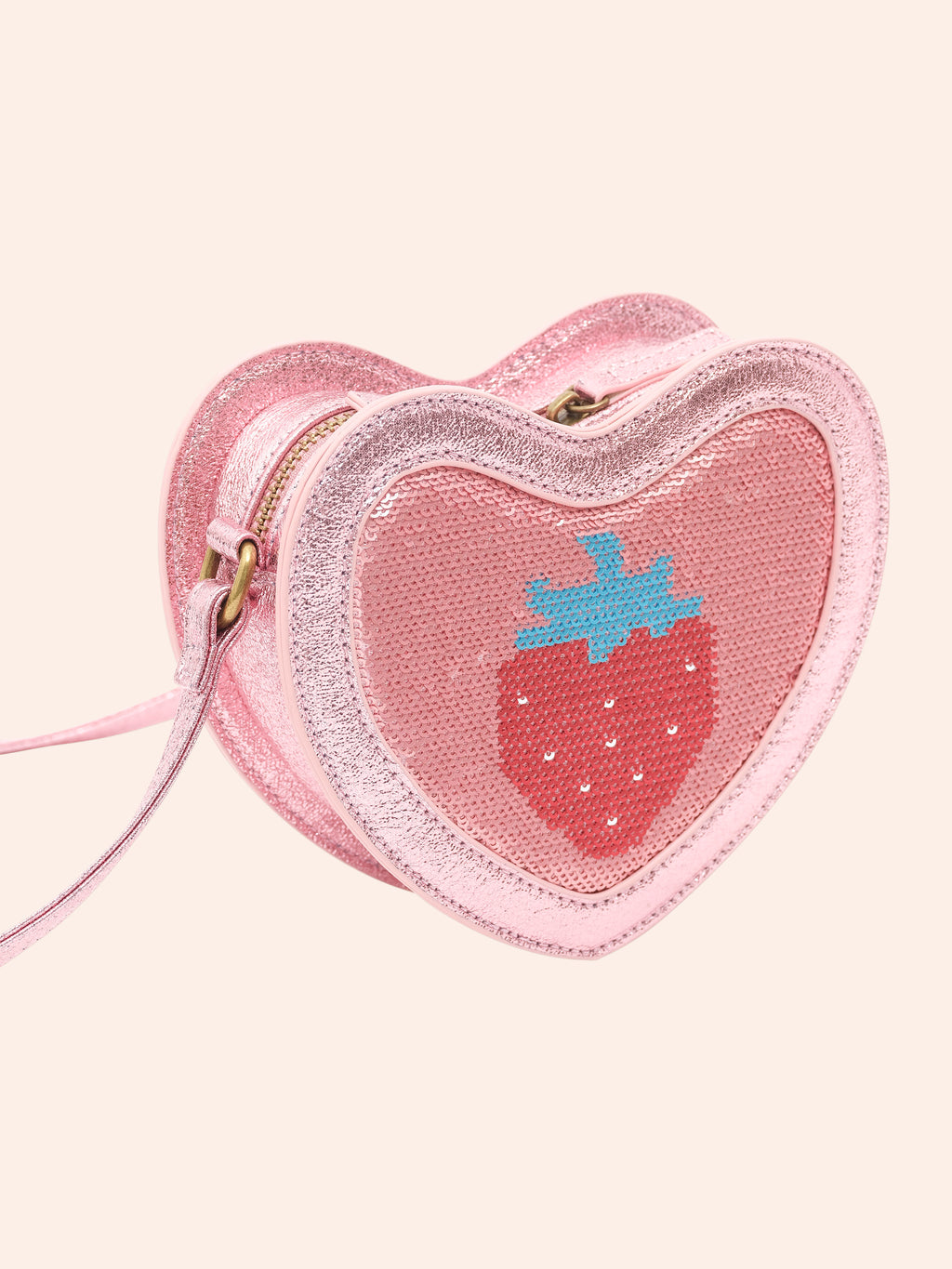 HUXBABY STRAWBERRY SEQUIN HEART BAG in STRAWBERRY METALLIC