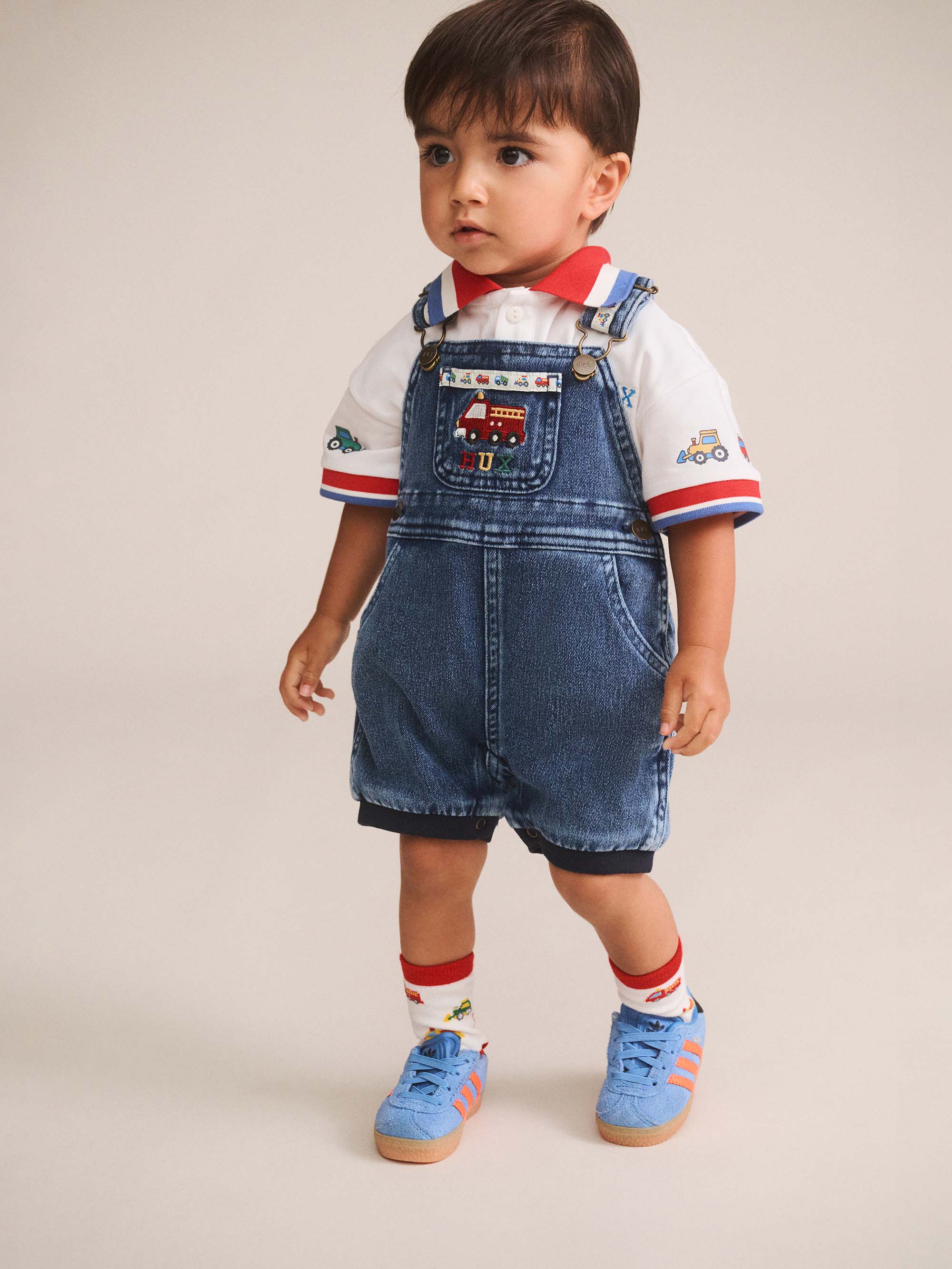 HUXBABY CONSTRUCTION 2PC SET in WHITE/ DENIM INDIGO