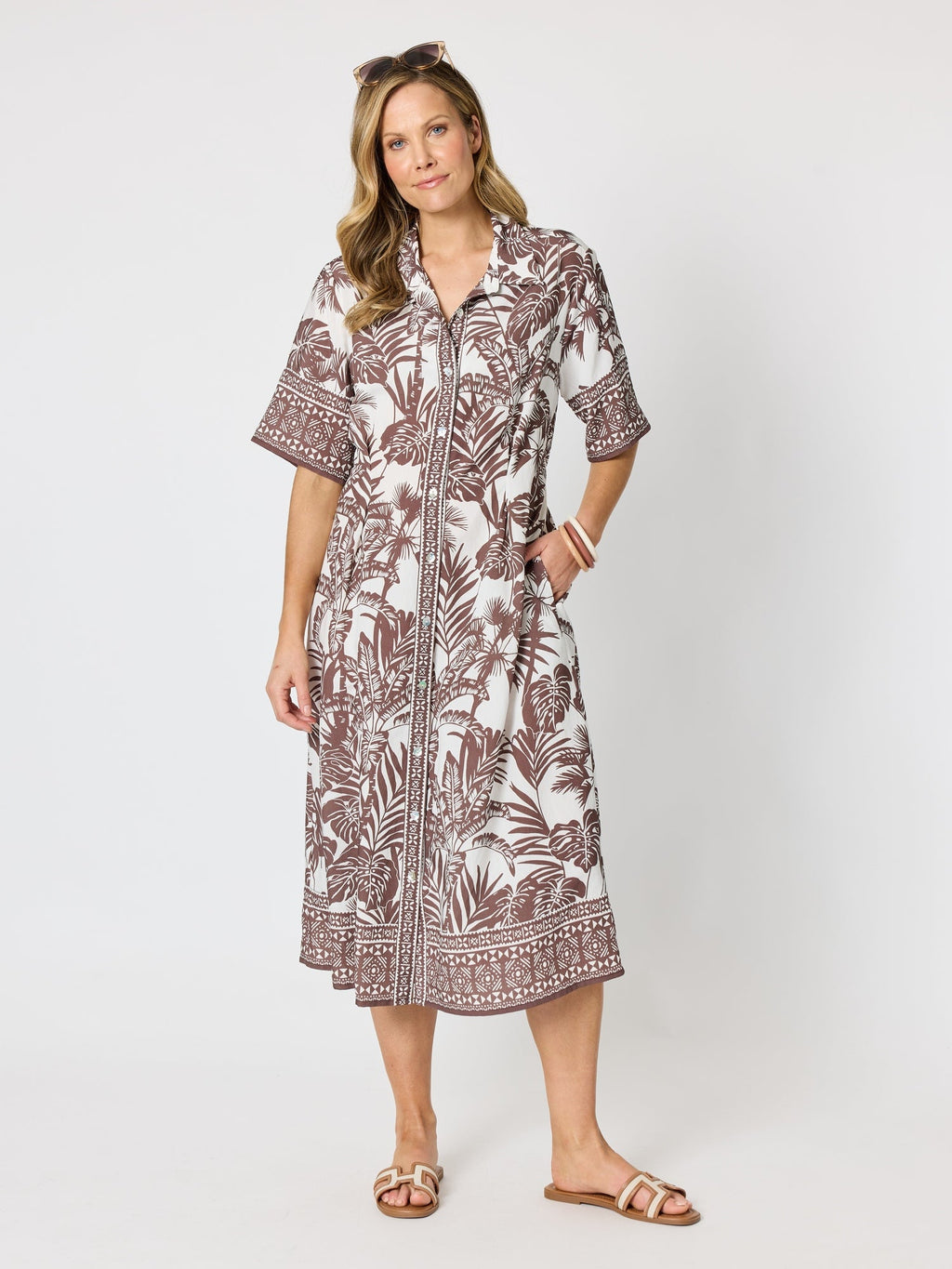 Hammock & Vine Palm Cove Shirt Dress - Espresso White in Espresso White