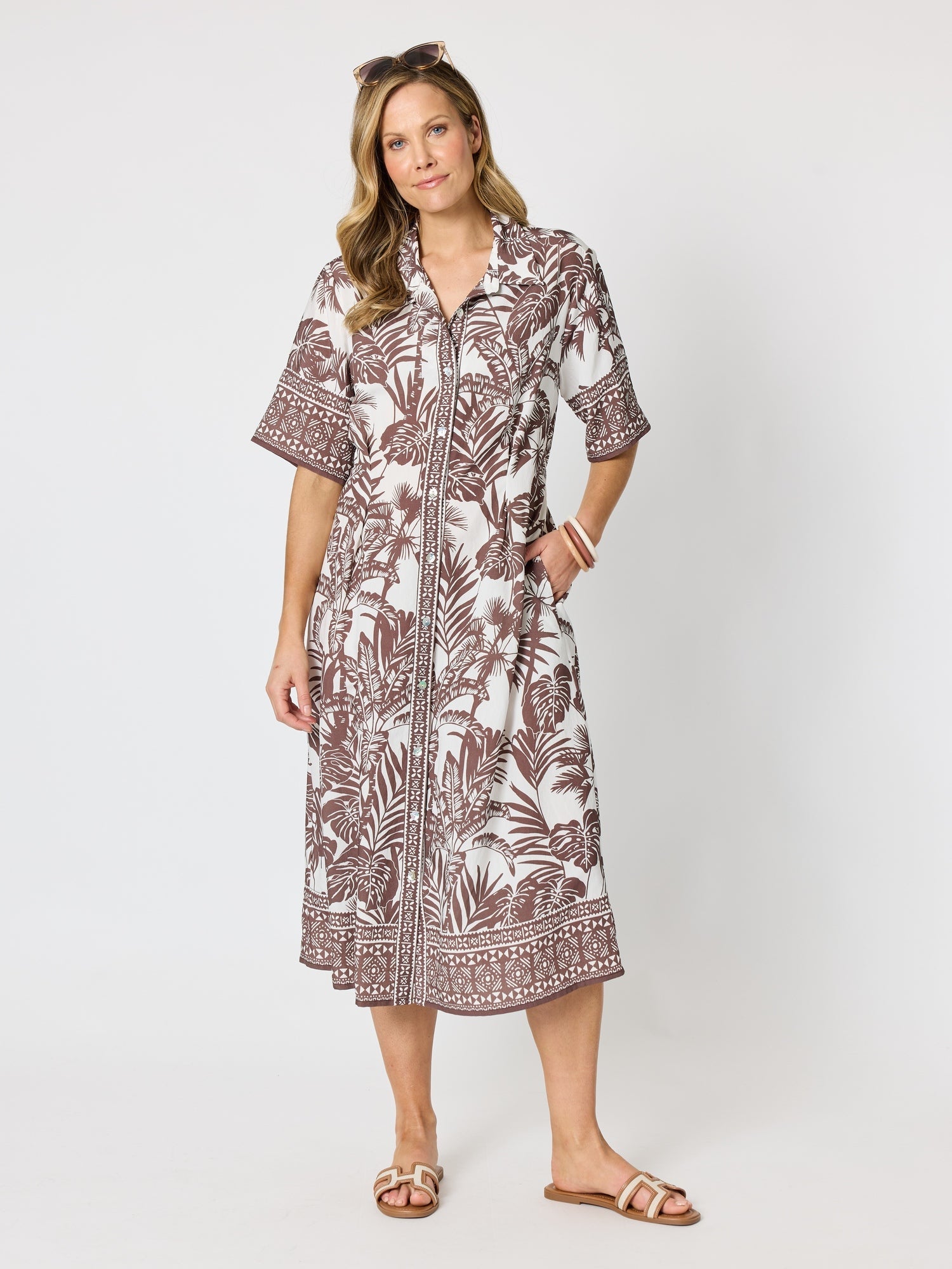 Hammock & Vine Palm Cove Shirt Dress - Espresso White in Espresso White
