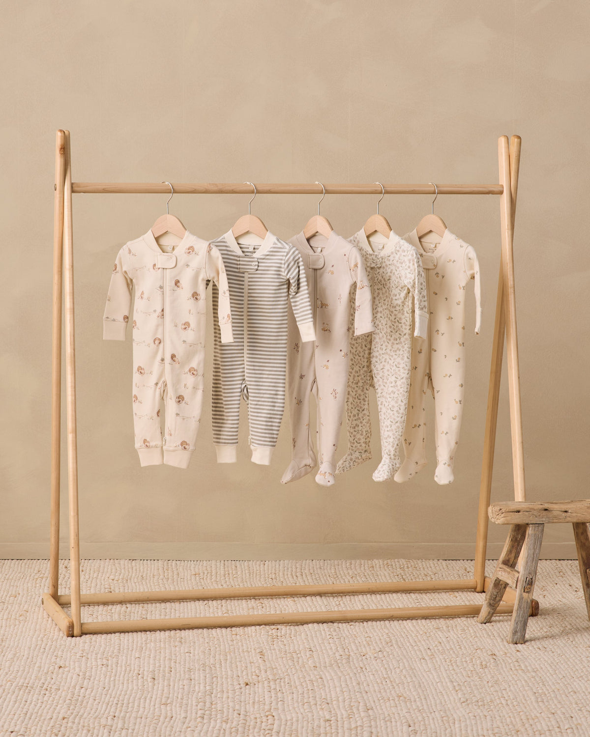 Quincy Mae Zip Long Sleeve Sleeper Footie Floret in IVORY