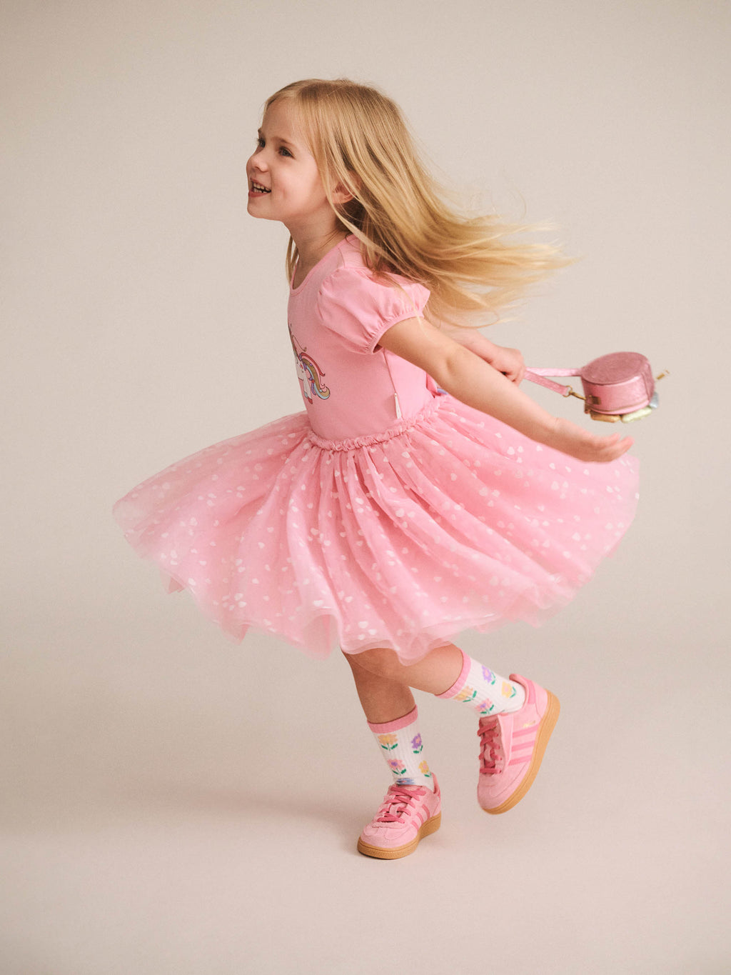 HUXBABY MAGICAL UNICORN PUFF SLV TULLE DRESS in STRAWBERRY CREME