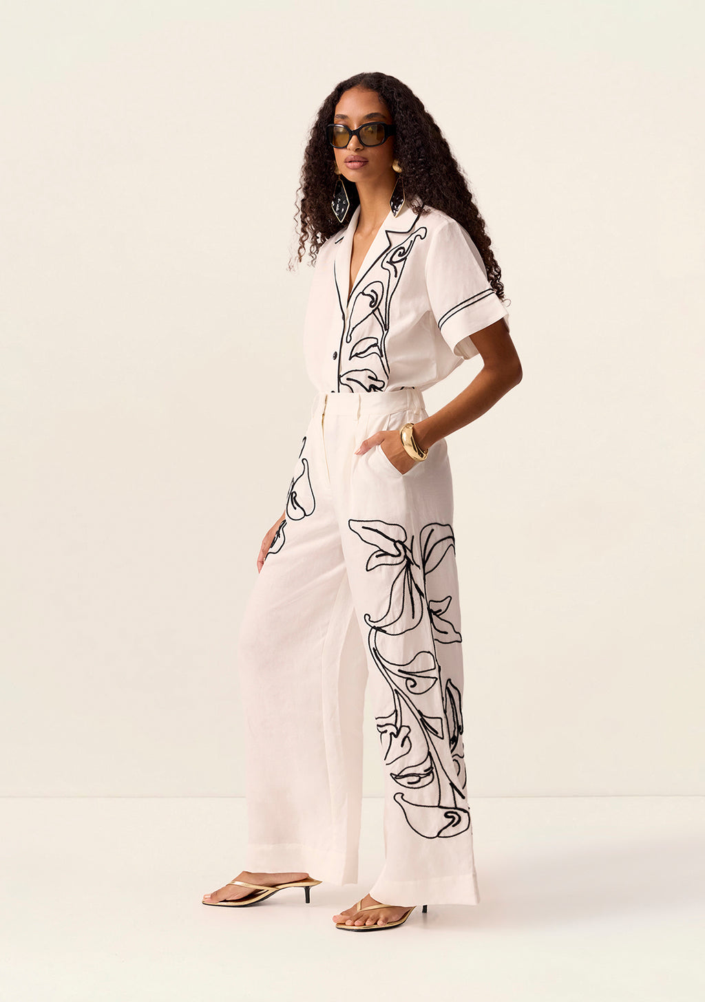 MOS The Label Lily Embroidery Pants in Ivory