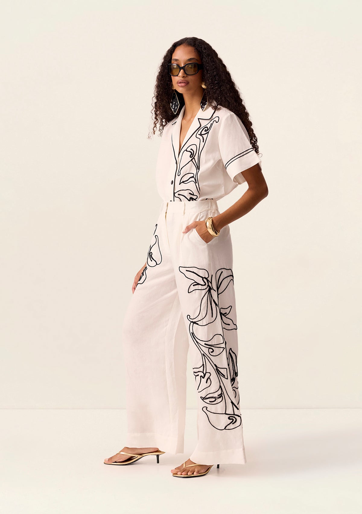 MOS The Label Lily Embroidery Pants in Ivory