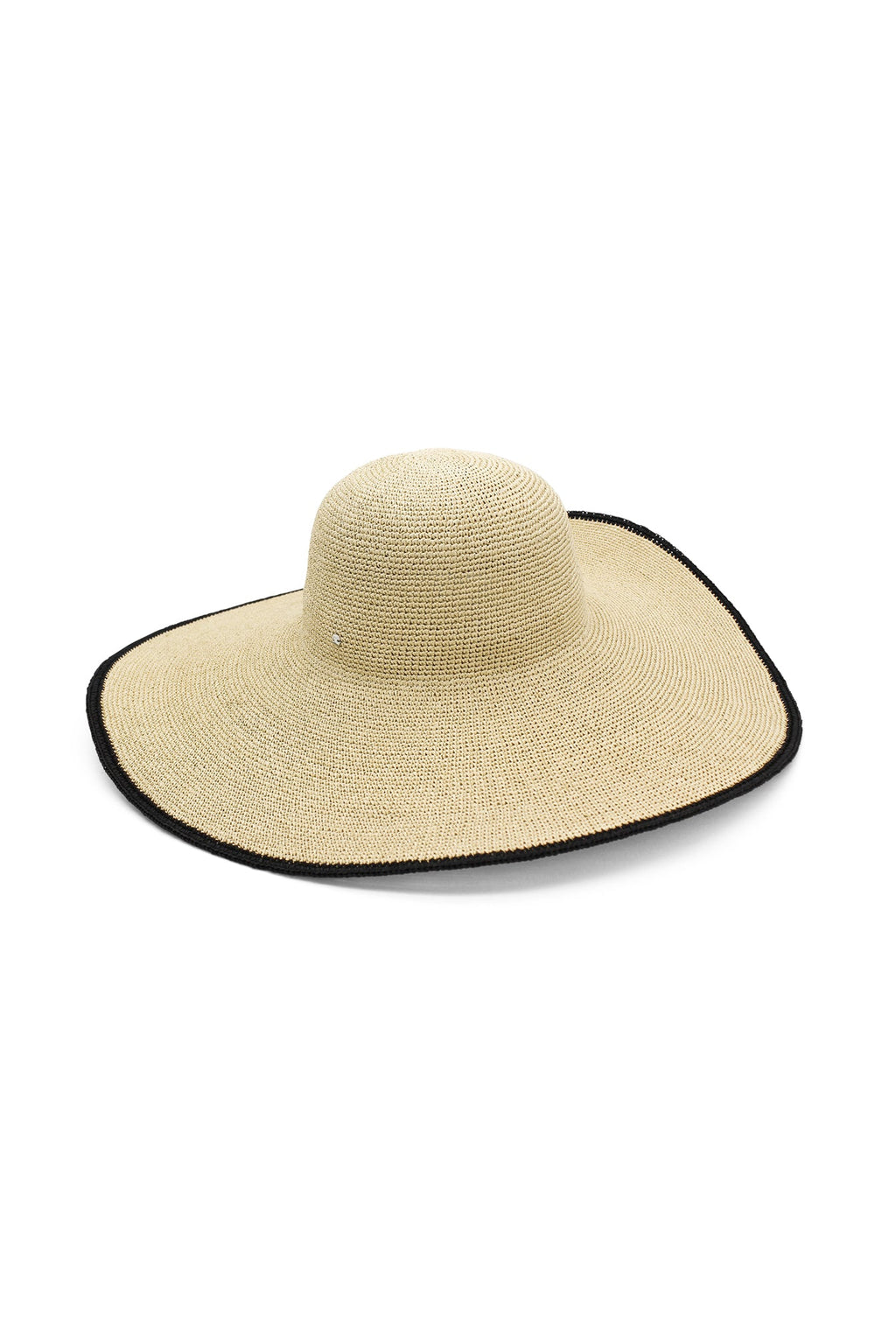 Morgan & Taylor Raegan Crochet Straw Sun Hat in Natural Beige and Black Stripe in Beige