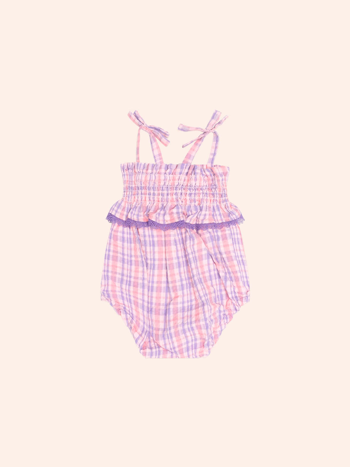 HUXBABY Tropical Check Tie Romper in MULTI