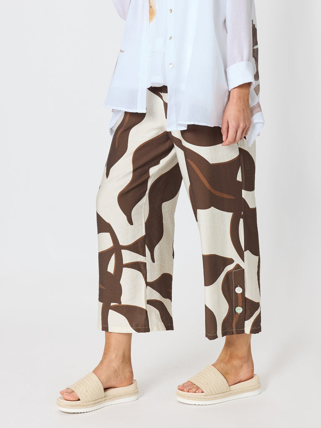 Clarity Bay Leaf Wide Leg Pant  - Mocha Multi in Mocha Multi