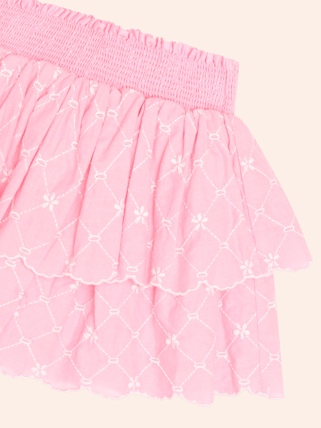 HUXBABY FLORAL BRODERIE TIERED SKIRT in PEONY