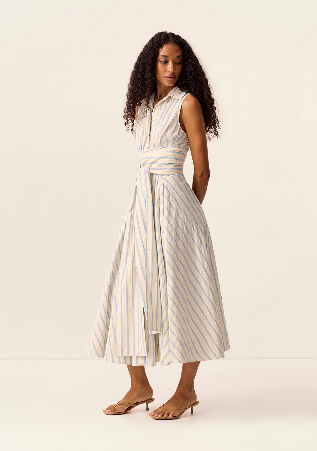 MOS The Label Everly Midi Dress in Blue Stripes