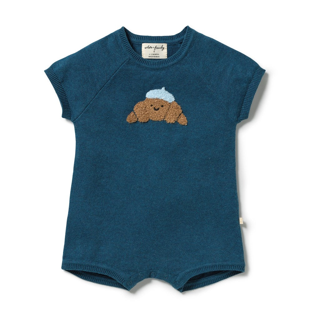 Wilson and Frenchy Little Croissant Organic Knitted Growsuit in Little Croissant