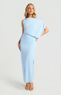 Style State - Bubble Waist Cape Sleeve Midi Dress