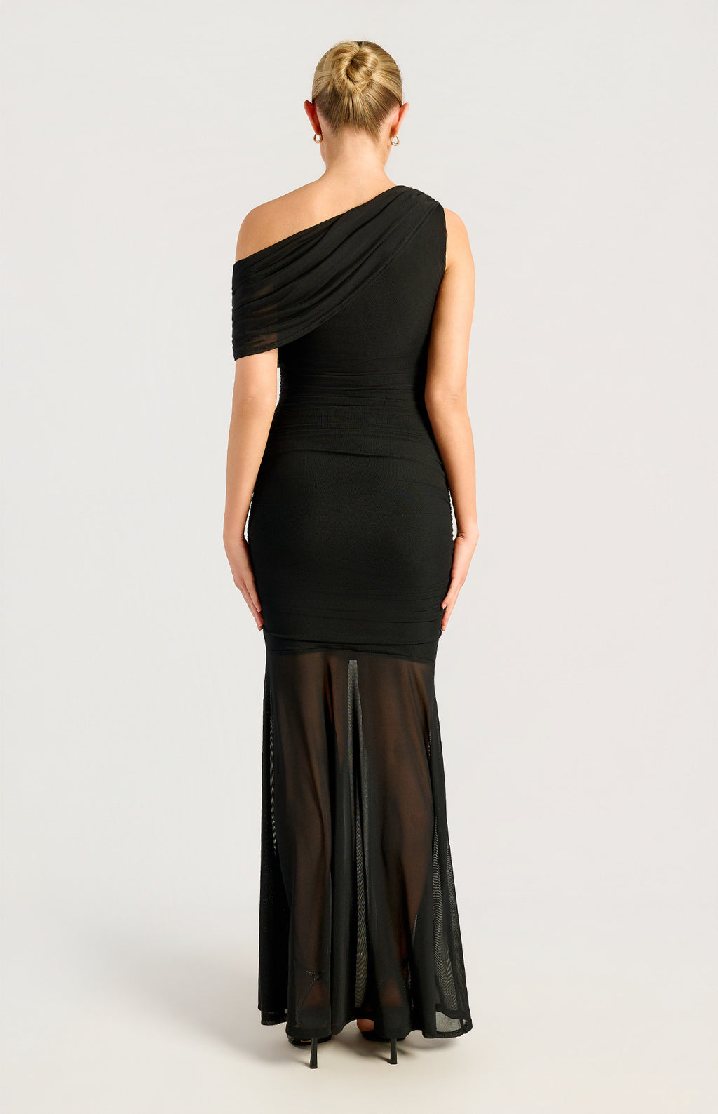 Style State - One Shoulder Drape Detail Mesh Dress