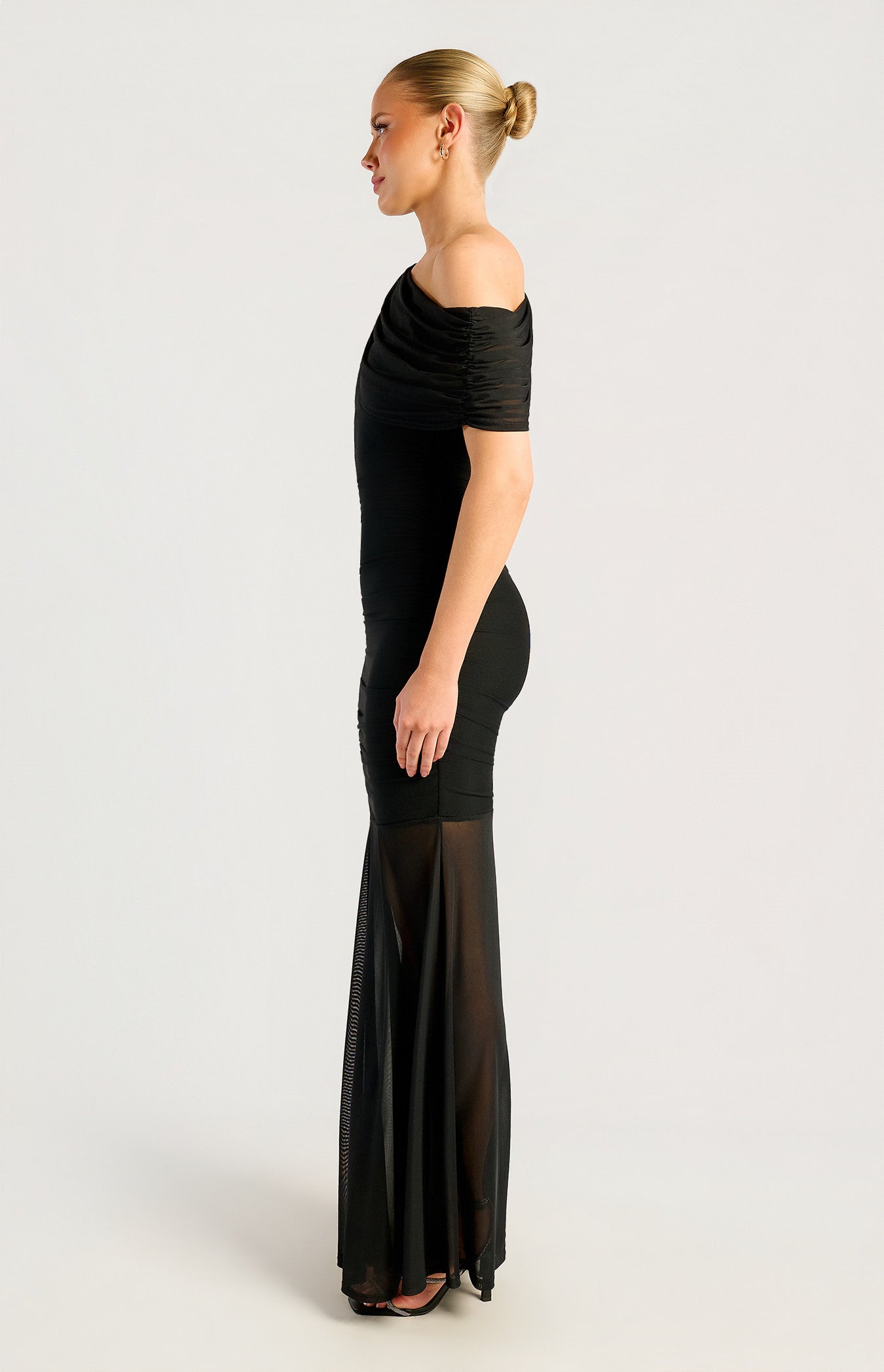 Style State - One Shoulder Drape Detail Mesh Dress
