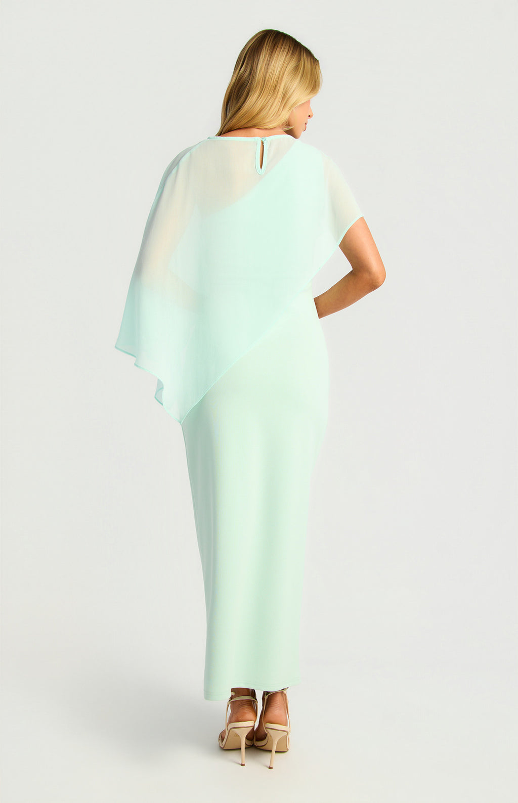 Style State - Chiffon Cape One Shoulder Dress