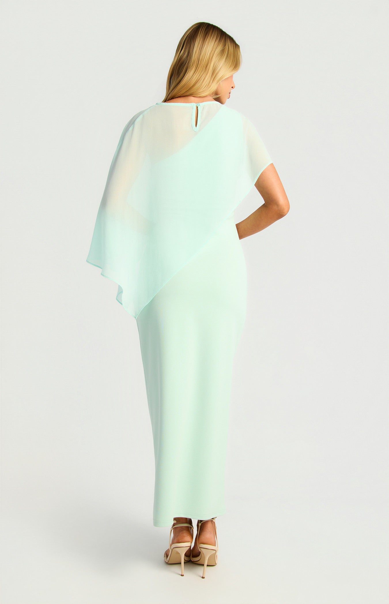 Style State - Chiffon Cape One Shoulder Dress