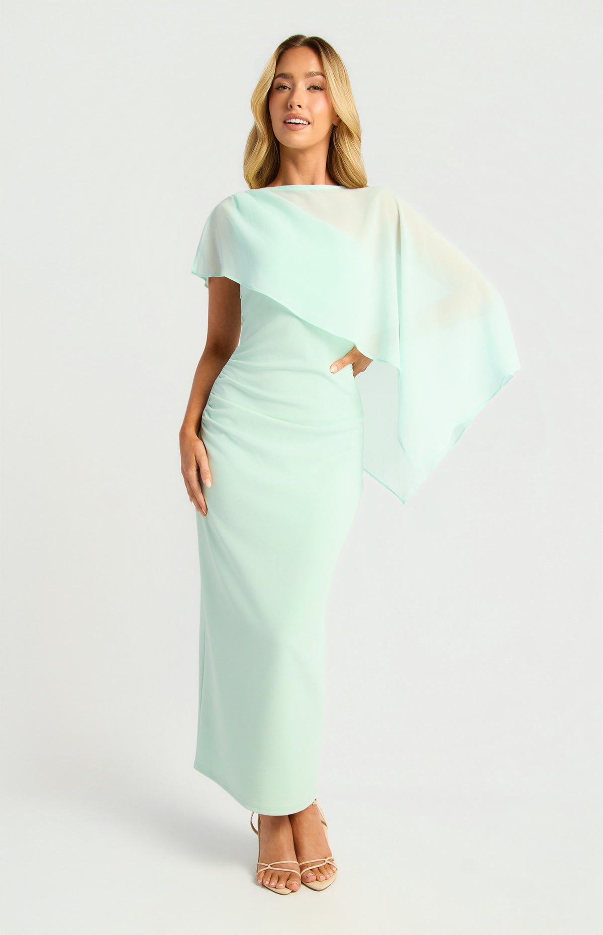 Style State - Chiffon Cape One Shoulder Dress