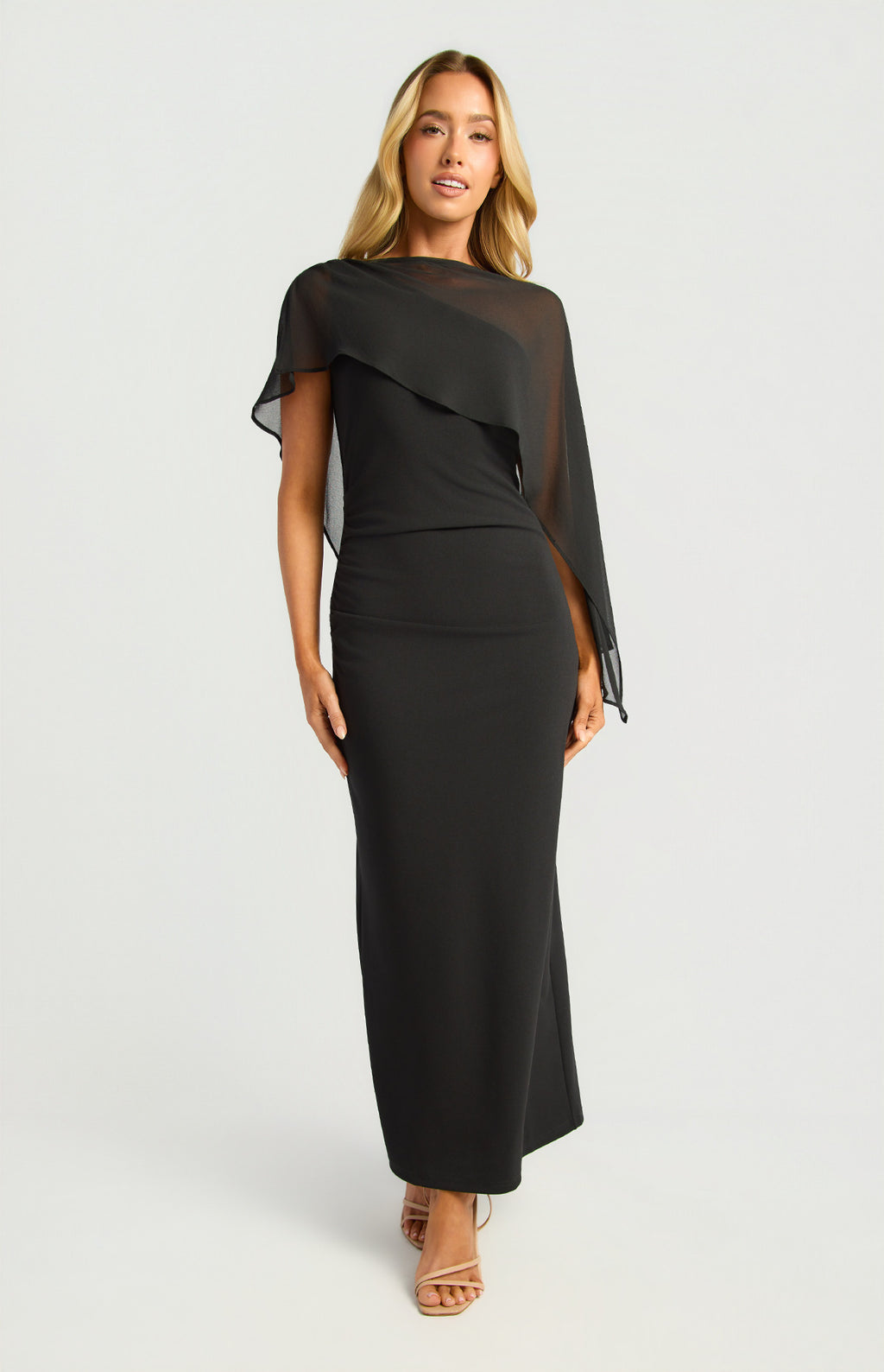 Style State - Chiffon Cape One Shoulder Dress