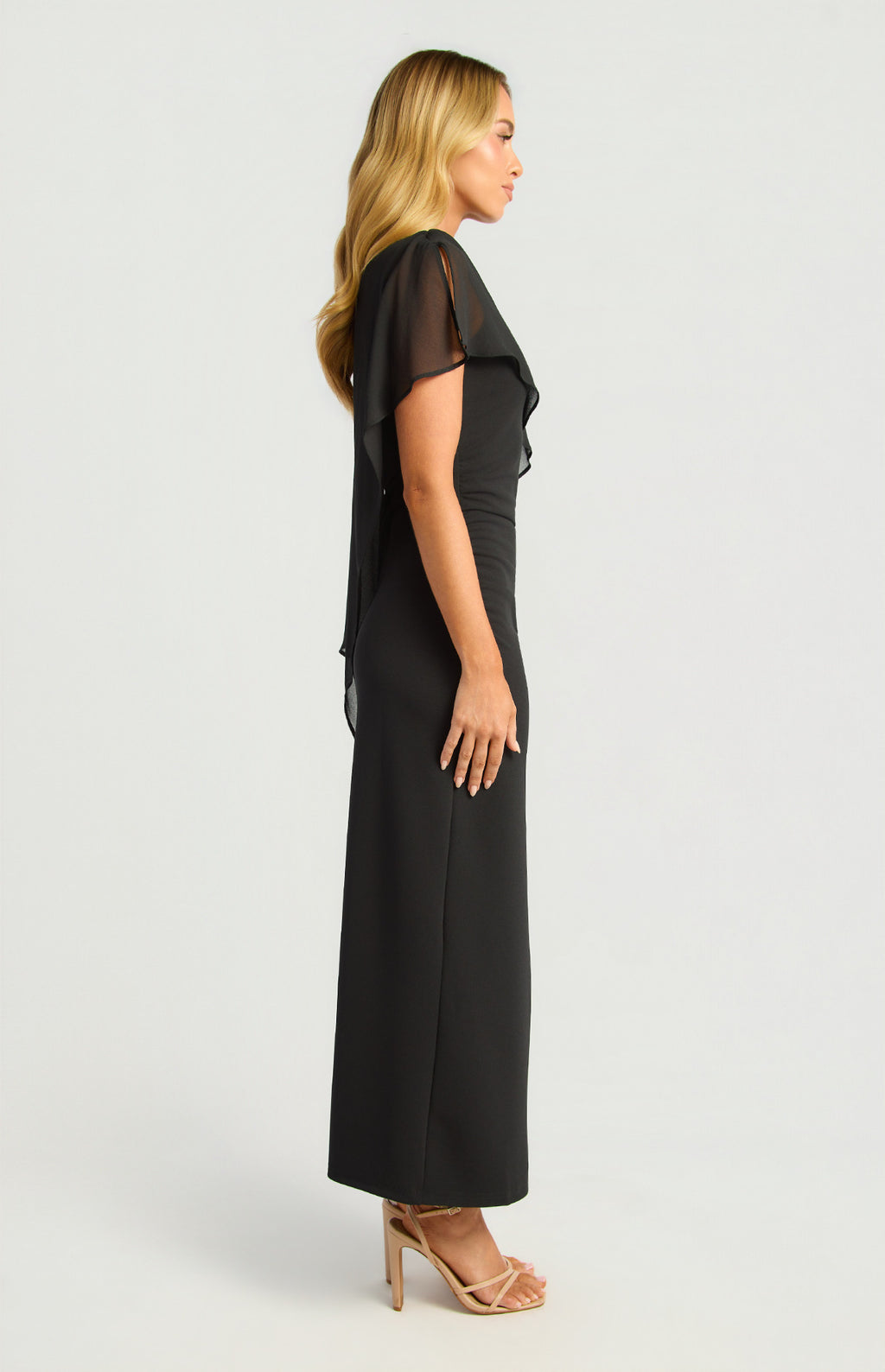 Style State - Chiffon Cape One Shoulder Dress
