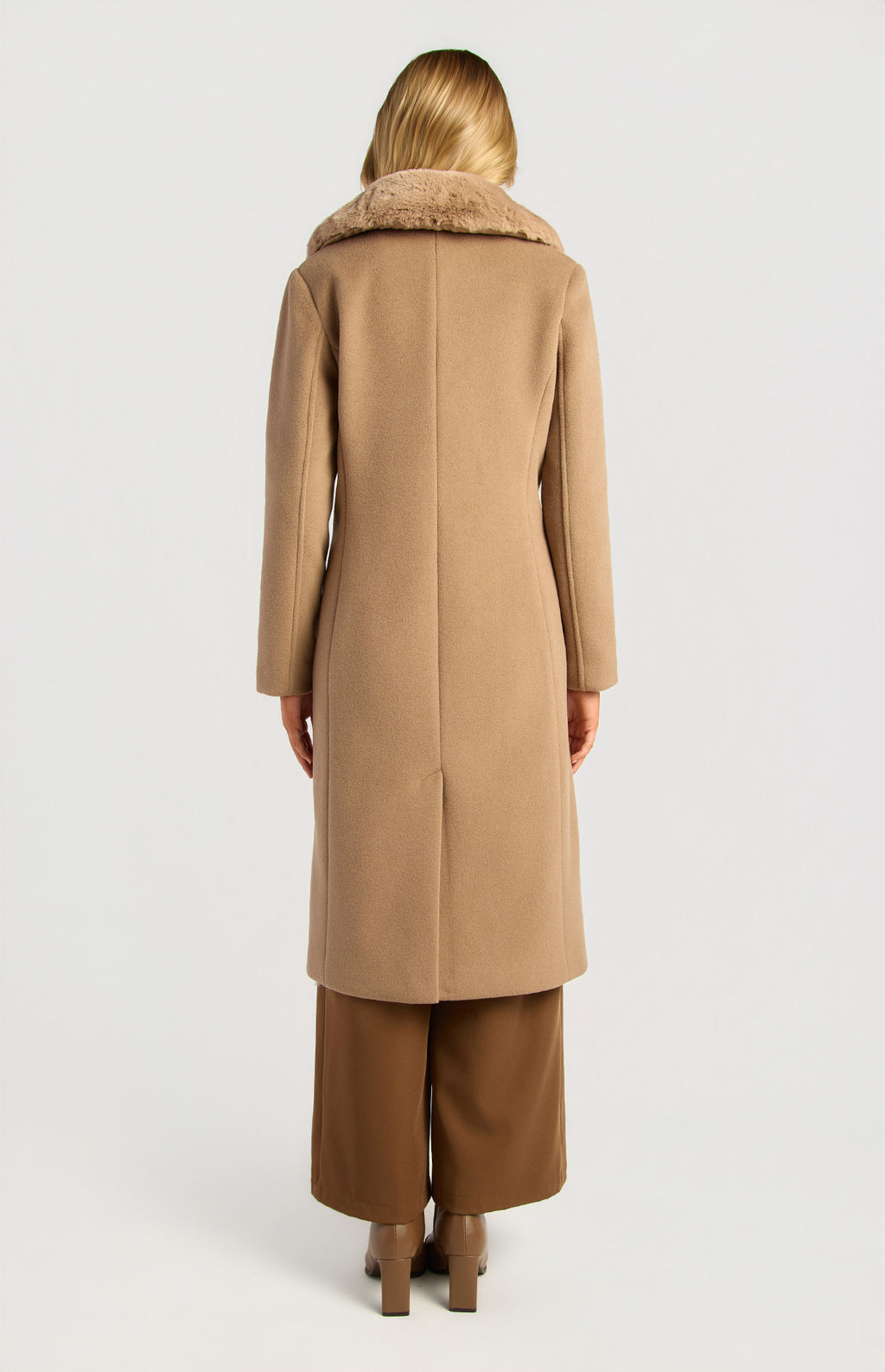 Style State - Detachable Fur Collar Faux Wool Coat