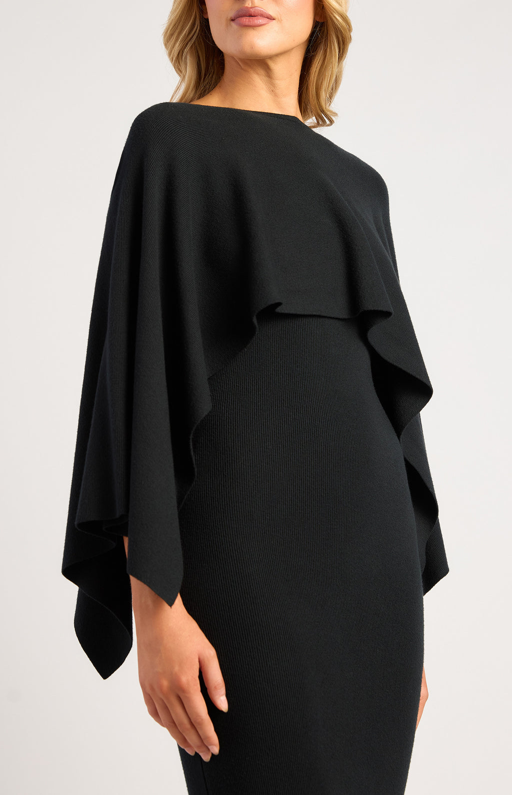 Style State - Two Way Wear Cape Feature Knit Dress