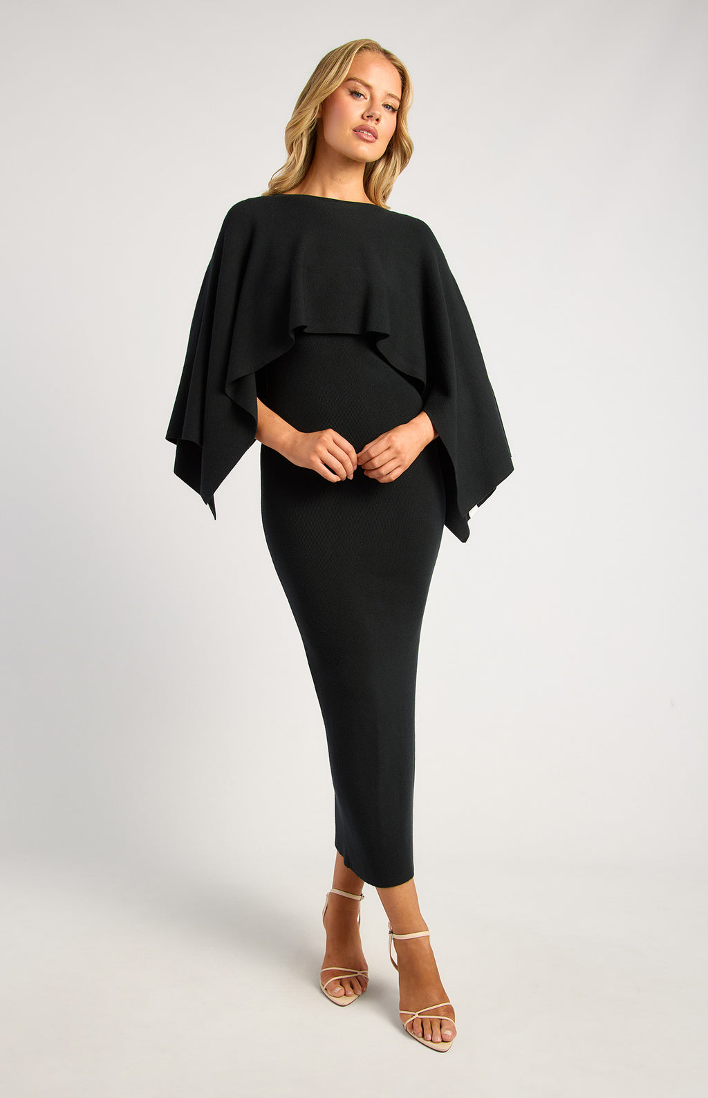 Style State - Two Way Wear Cape Feature Knit Dress