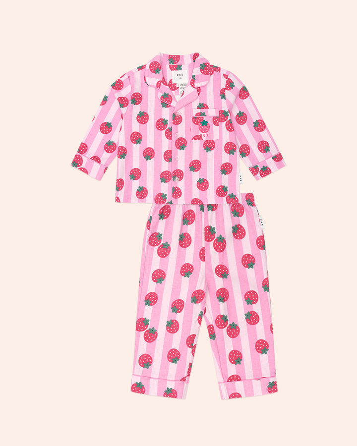 Huxbaby Strawberry Fields Forever Stripe Flannel Pj in STRAWBERRY/ALMOND MILK