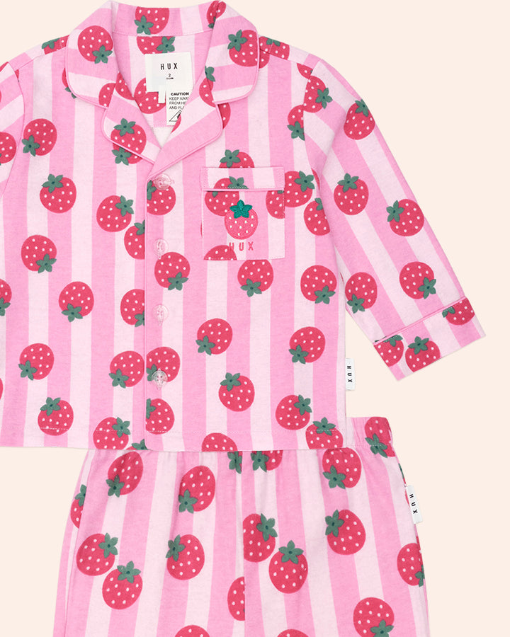 Huxbaby Strawberry Fields Forever Stripe Flannel Pj in STRAWBERRY/ALMOND MILK
