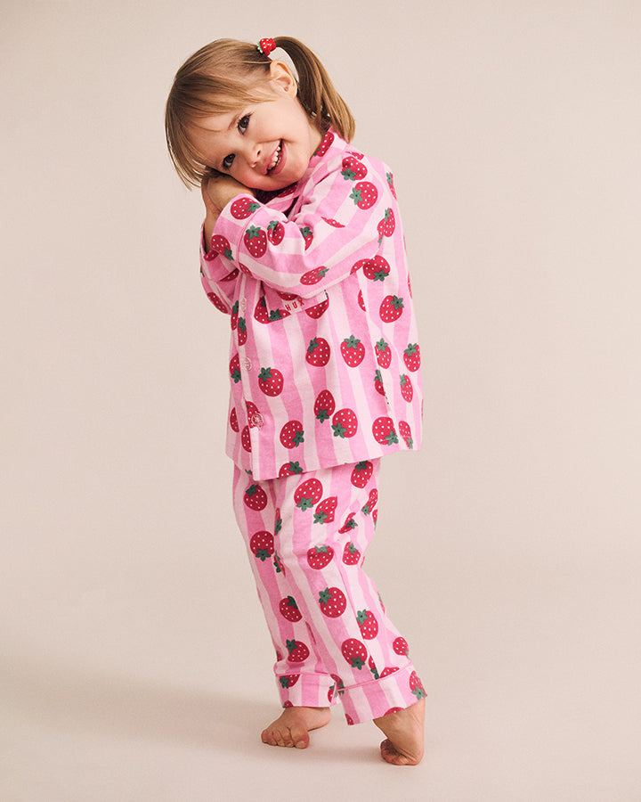 Huxbaby Strawberry Fields Forever Stripe Flannel Pj in STRAWBERRY/ALMOND MILK