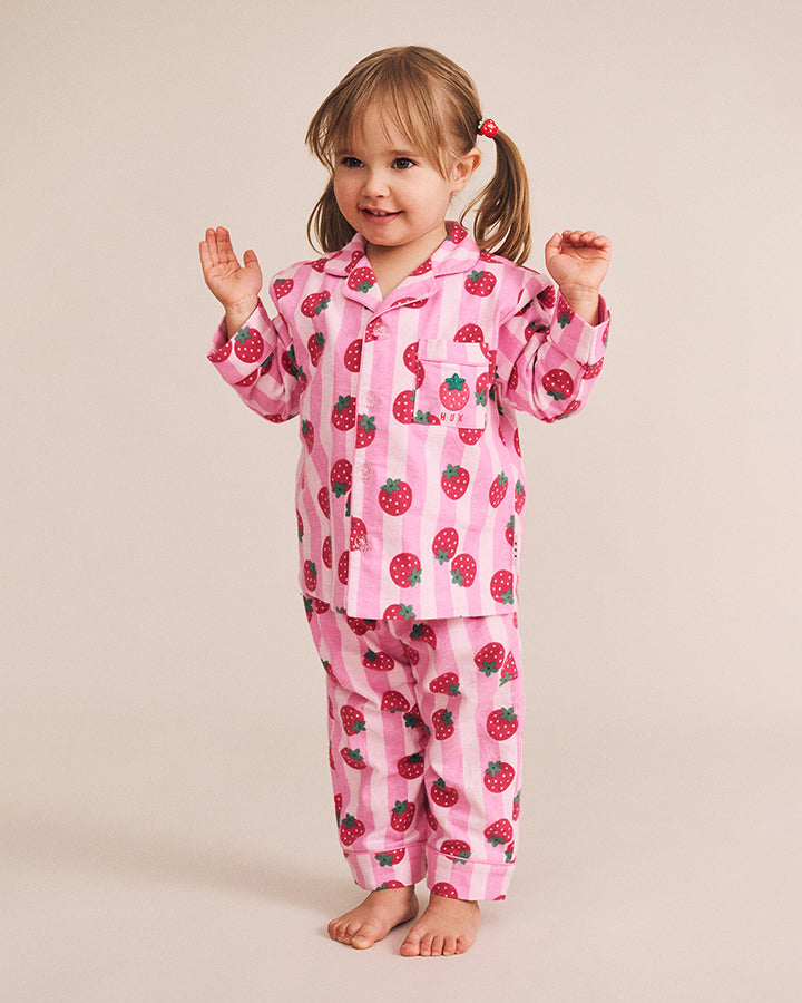 Huxbaby Strawberry Fields Forever Stripe Flannel Pj in STRAWBERRY/ALMOND MILK