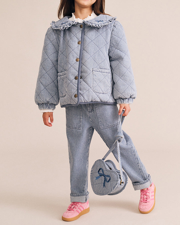 Huxbaby Stripe Denim Bow Heart Handbag in DENIM BLUE