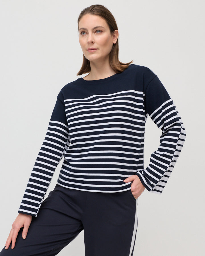 Yarra Trail Two Way Stripe Sweat in NAVY/WHITE