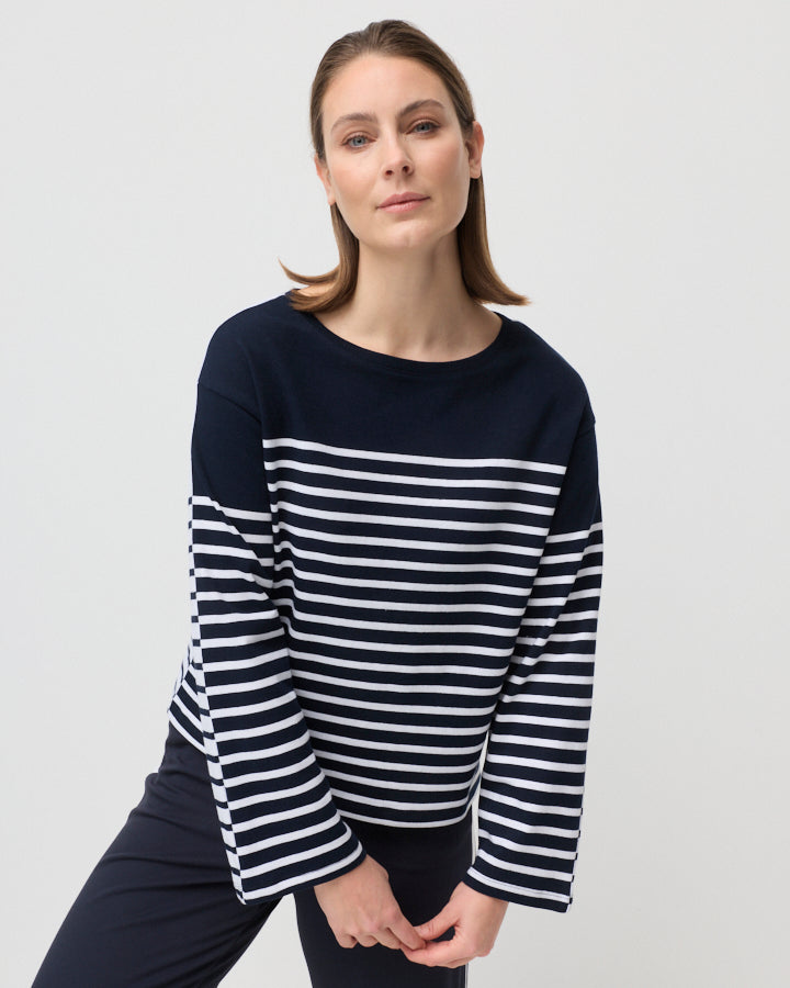 Yarra Trail Two Way Stripe Sweat in NAVY/WHITE