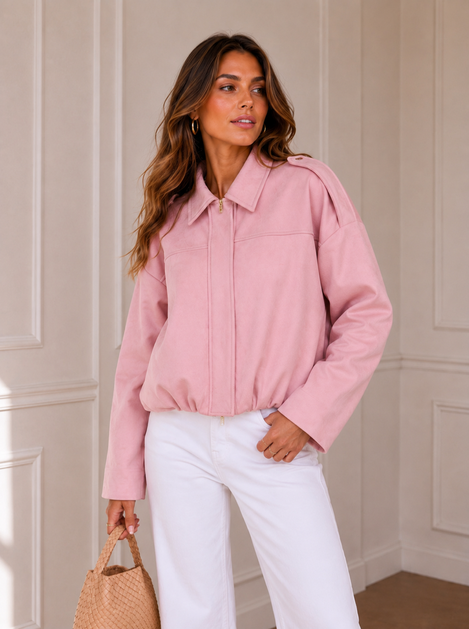 Smaibulun - Suede Zip Gather Hem Bomber Jacket