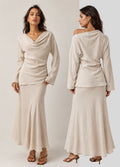Fria - Linen Viscose Bias Cut Cowl Neck