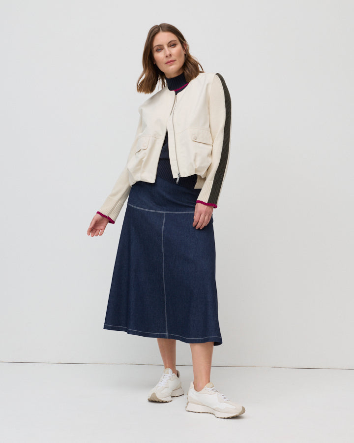 Yarra Trail Urban Denim Flare Skirt in DARK DENIM 2