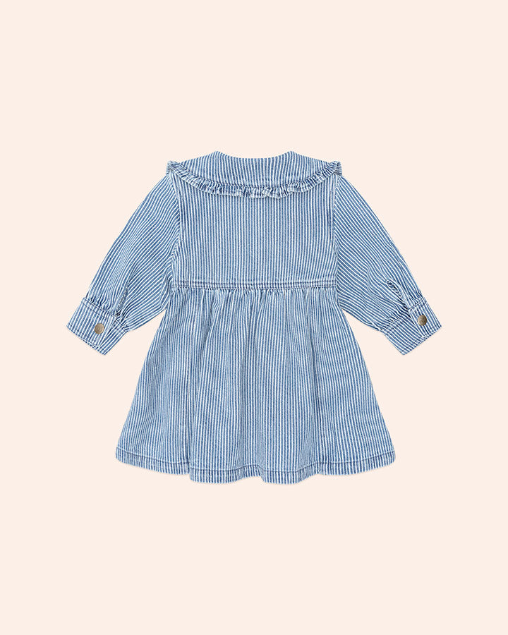 Huxbaby Vintage Bow Collar Denim Dress in BLUE STRIPE