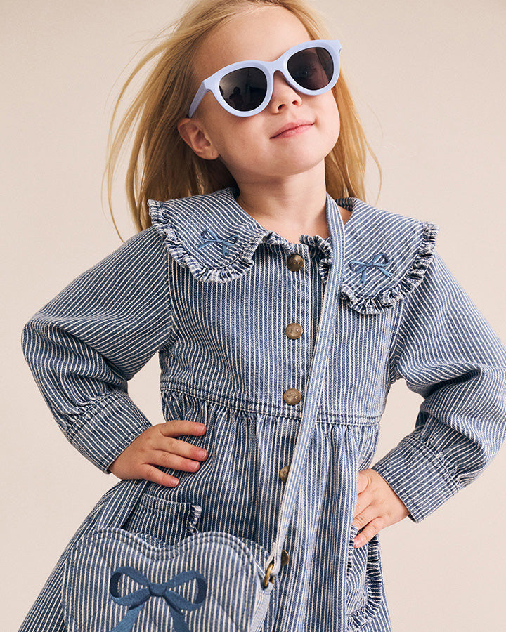 Huxbaby Vintage Bow Collar Denim Dress in BLUE STRIPE