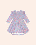Huxbaby Vintage Floral Shirred Long Sleeve Dress in BIJOU BLUE MULTI