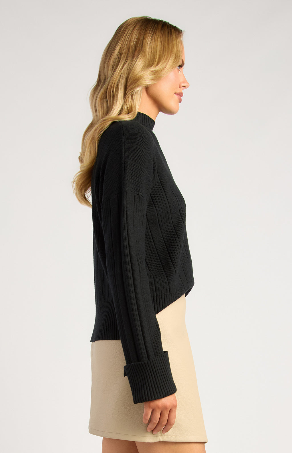 Style State - High Neck  Knit Top W/Gold Buttons